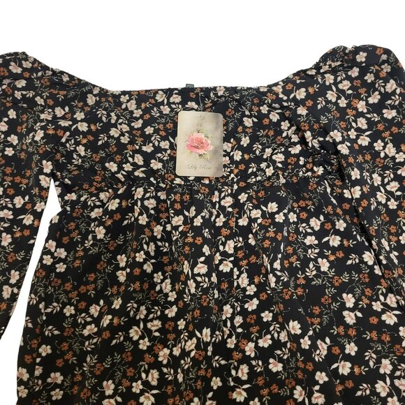 Lily Rose Long Sleeve Cinch Front Baby Doll Dress Black Floral Juniors Small S - Picture 11 of 16